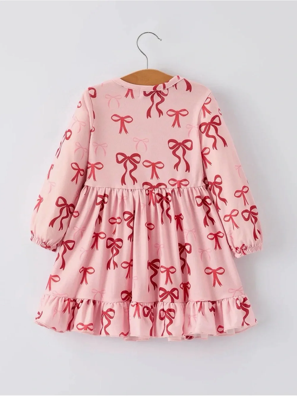 Rylee Faith Pink Bow Print Girls Dress With Ruffle Hem Toddler 7T
